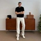 Quần jean nam cotton suông không giãn Ms Suông Trắng 3