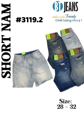 Quần short jeans trơn không giãn tua lai rách túi Ms 3119.2