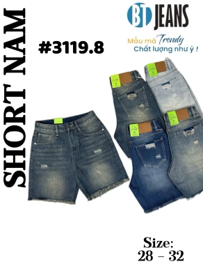 Quần short jeans trơn không giãn tua lai rách Ms 3119.8