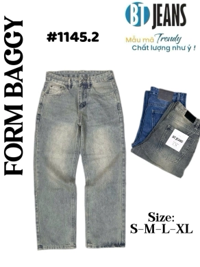 Quần jean nam cotton suông xanh không giãn Ms 1145.2