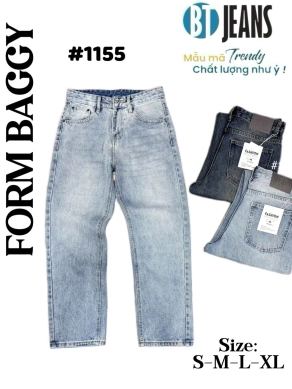 Quần jean nam cotton suông xanh không giãn Ms 1155