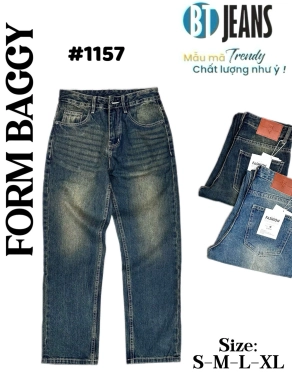 Quần jean nam cotton suông xanh không giãn Ms 1157
