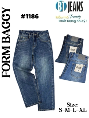 Quần jean nam cotton suông xanh không giãn Ms 1186