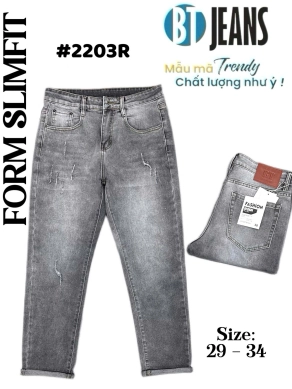 Quần jean nam form slimfit trơn xám rách cao cấp Ms 2203R