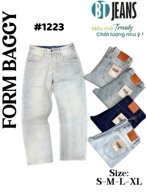 Quần jean nam cotton suông màu xanh không giãn Ms 1223