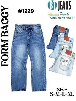 Quần jean nam cotton suông màu xanh không giãn Ms 1229