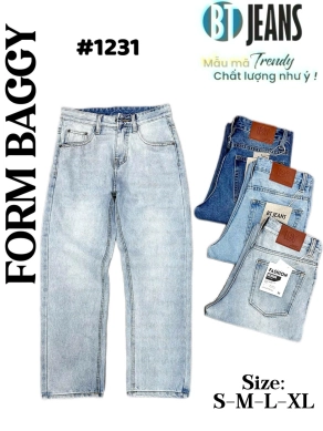 Quần jean nam cotton suông màu xanh không giãn Ms 1231