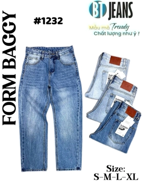 Quần jean nam cotton suông màu xanh không giãn Ms 1232