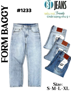 Quần jean nam cotton suông màu xanh không giãn Ms 1233