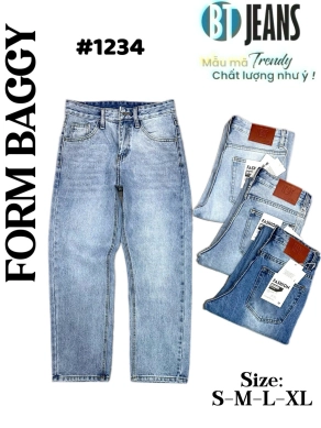 Quần jean nam cotton suông màu xanh không giãn Ms 1234