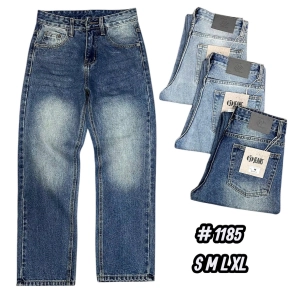 QUẦN JEAN DÀI COTTON SUÔNG MÀU XANH ĐẬM WASH (Mã #1185)