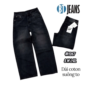 QUẦN JEAN DÀI COTTON SUÔNG TO MÀU ĐEN KHÓI WASH MS 1267