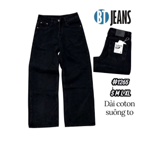 QUẦN JEAN DÀI COTTON SUÔNG TO MÀU ĐEN WASH NHẸ MS 1265