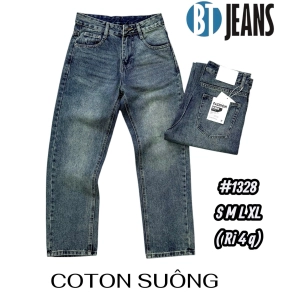 QUẦN JEAN DÀI COTTON SUÔNG MÀU XANH RÊU WASH CÁT #1328