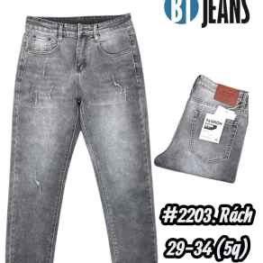 QUẦN JEAN NAM DÀI DÁNG THẲNG CÀO RÁCH BỤI BẶM MÀU XÁM TIÊU MÃ #2203