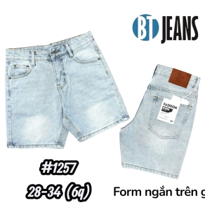 QUẦN SHORT JEAN NAM TRÊN GỐI MÀU XANH TUYẾT WASH BẠC SÁNG MS 1257