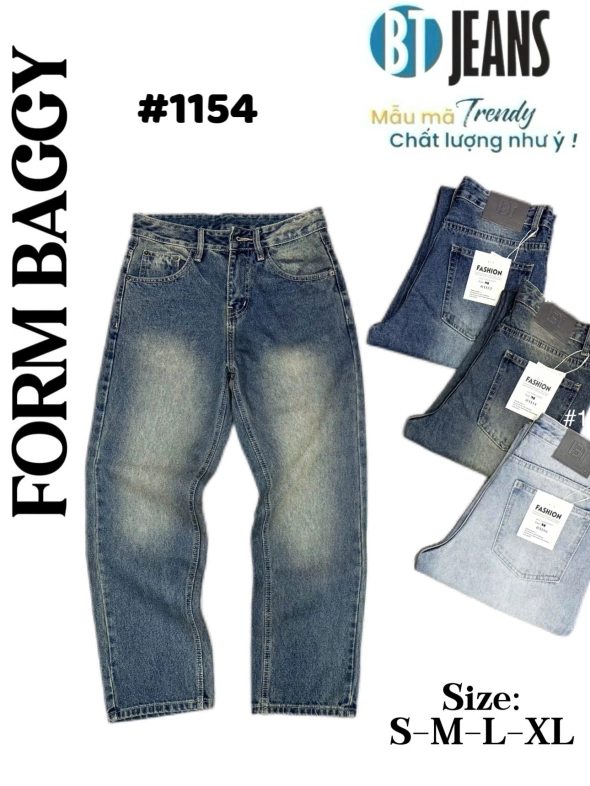 Quần jean nam cotton suông xanh không giãn Ms 1154 - slide 1