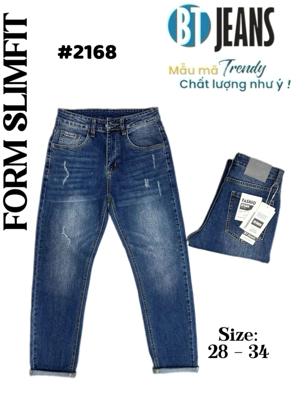 Quần jean nam trơn có giãn xanh cao cấp Ms 2168 - slide 1