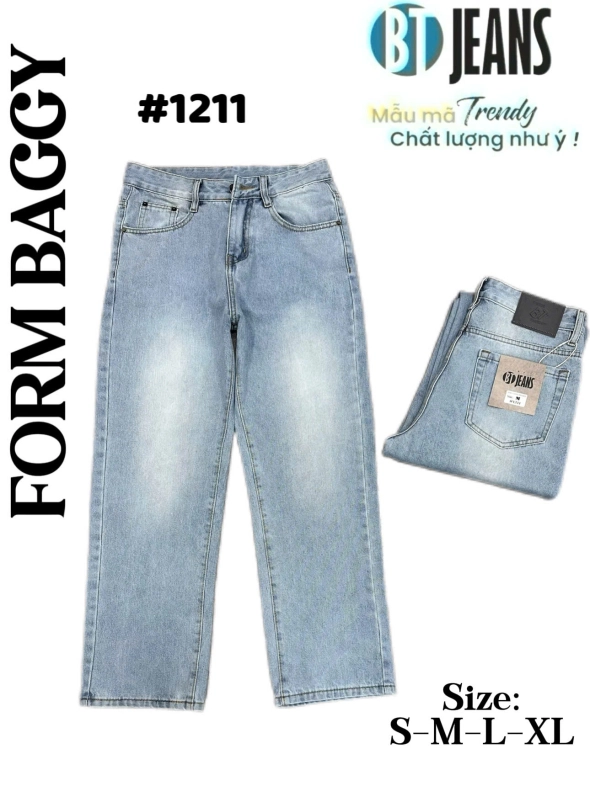 Quần jean nam cotton suông màu xanh không giãn Ms 1211 - slide 1