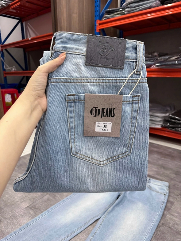 Quần jean nam cotton suông màu xanh không giãn Ms 1211 - slide 5