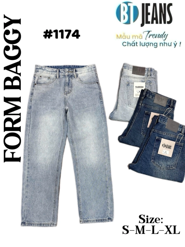 Quần jean nam cotton suông xanh không giãn Ms 1174 - slide 1