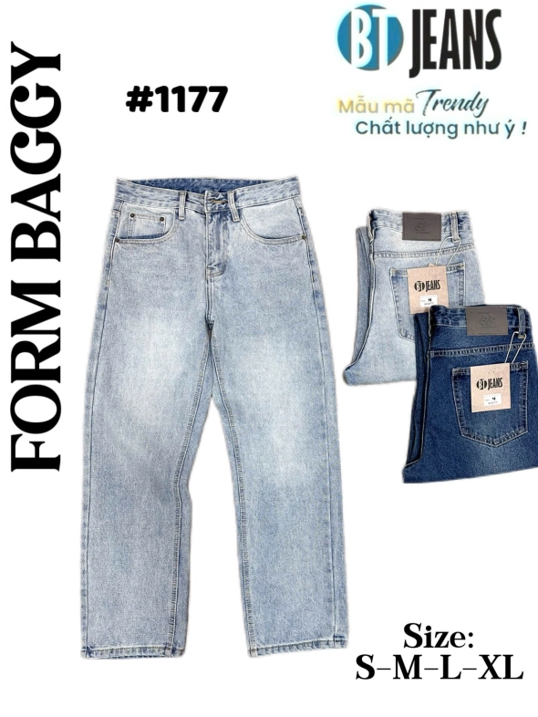 Quần jean nam cotton suông xanh không giãn Ms 1177 - slide 1