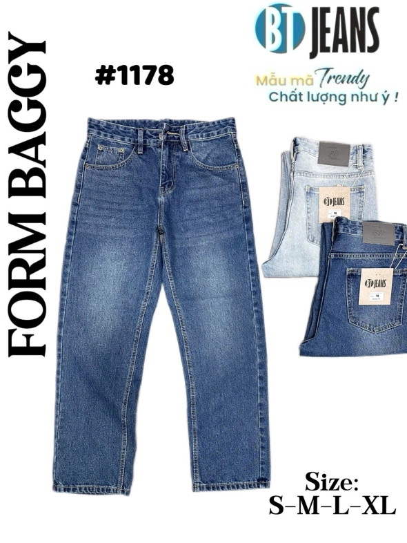 Quần jean nam cotton suông xanh không giãn Ms 1178 - slide 1