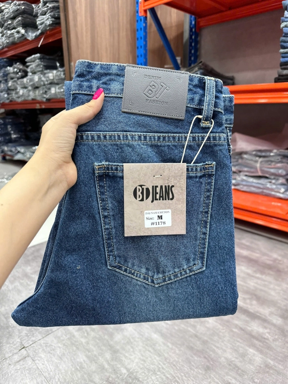 Quần jean nam cotton suông xanh không giãn Ms 1178 - slide 4
