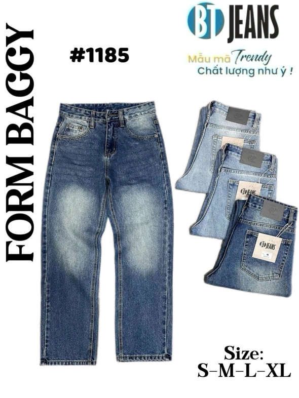 Quần jean nam cotton suông xanh không giãn Ms 1185 - slide 1