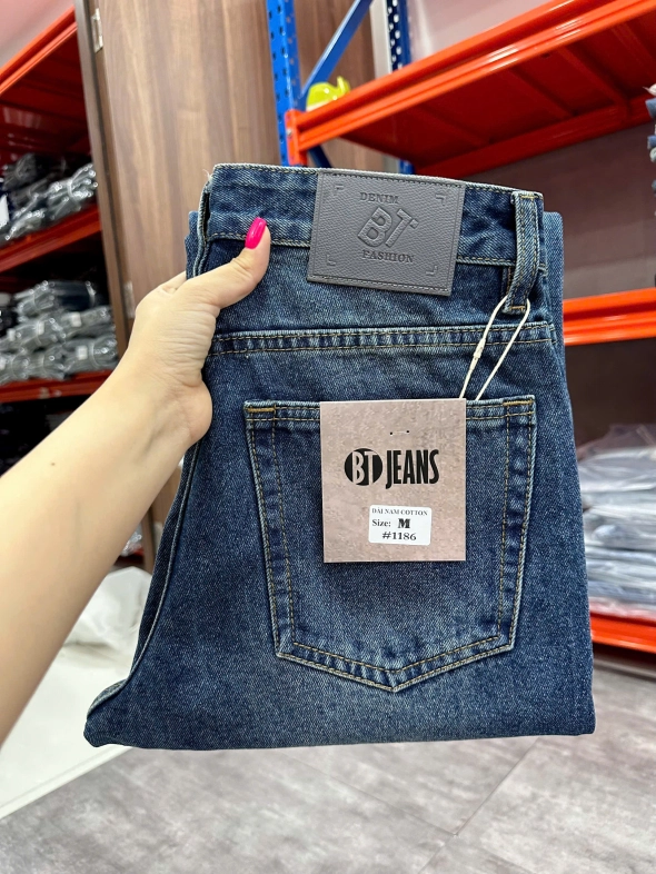 Quần jean nam cotton suông xanh không giãn Ms 1186 - slide 4