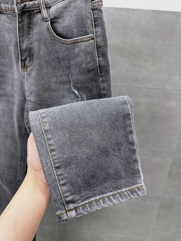 Quần jean nam form slimfit trơn xám rách cao cấp Ms 2203R - slide 6