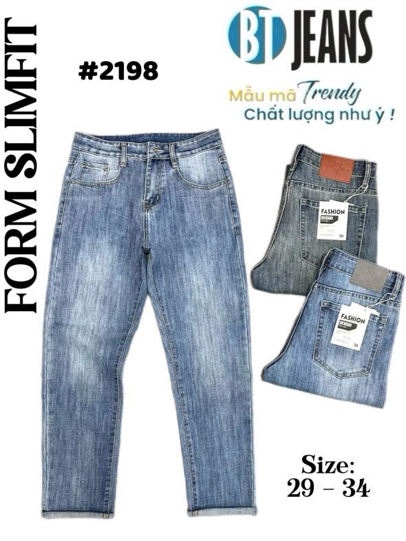Quần jean nam form slimfit trơn xanh cao cấp Ms 2198 - slide 1