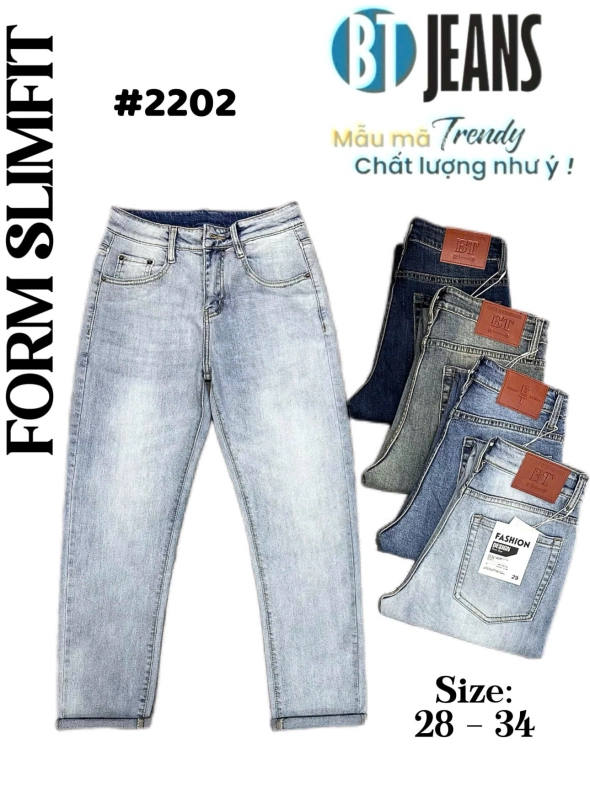 Quần jean nam form slimfit trơn xanh cao cấp Ms 2202 - slide 1