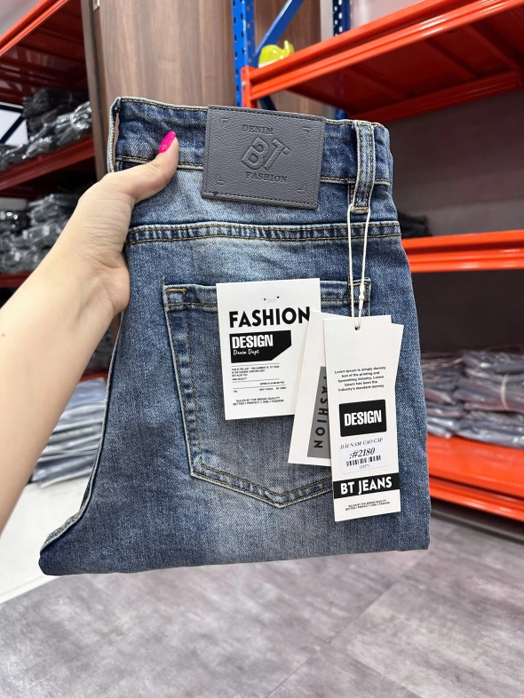 Quần jean nam trơn có giãn xanh cao cấp Ms 2180 - slide 3