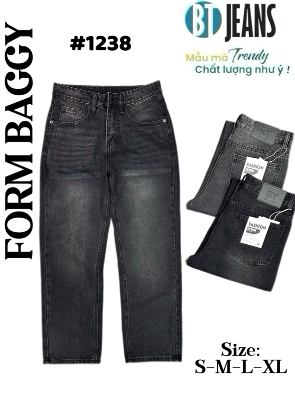 Quần jean nam cotton suông màu xám không giãn Ms 1238 - slide 1