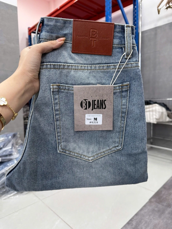 Quần jean nam cotton suông màu xanh không giãn Ms 1221 - slide 5