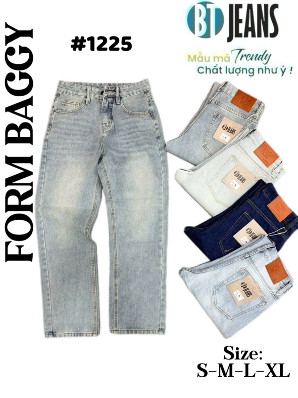 Quần jean nam cotton suông màu xanh không giãn Ms 1225 - slide 1