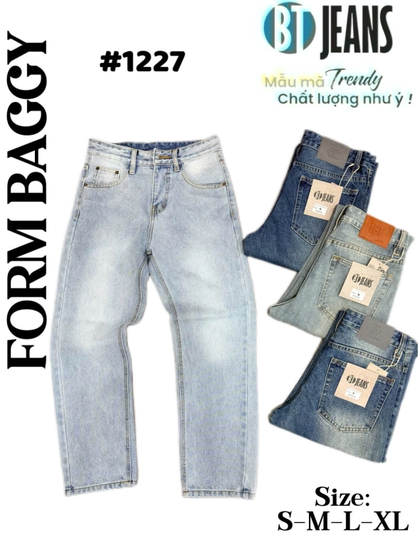 Quần jean nam cotton suông màu xanh không giãn Ms 1227 - slide 1