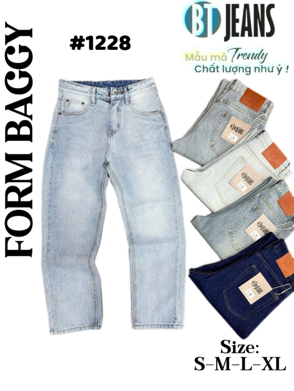 Quần jean nam cotton suông màu xanh không giãn Ms 1228 - slide 1