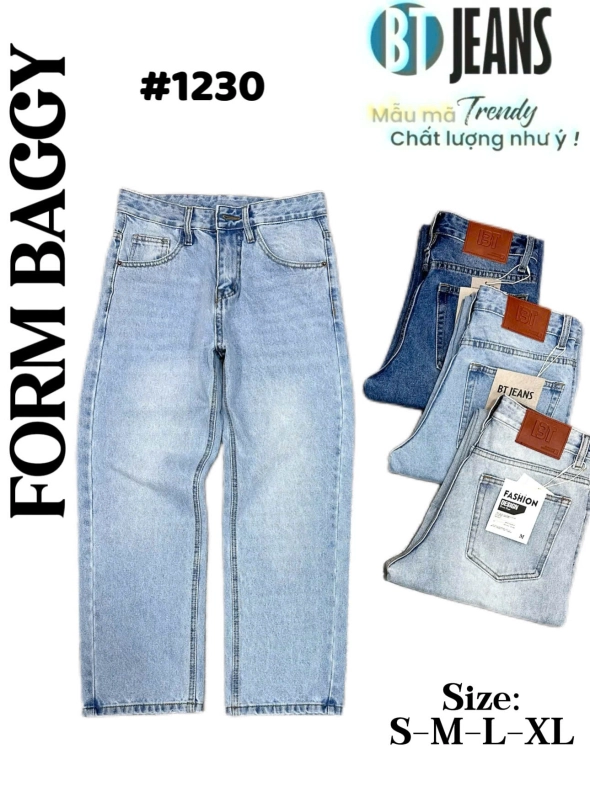 Quần jean nam cotton suông màu xanh không giãn Ms 1230 - slide 1