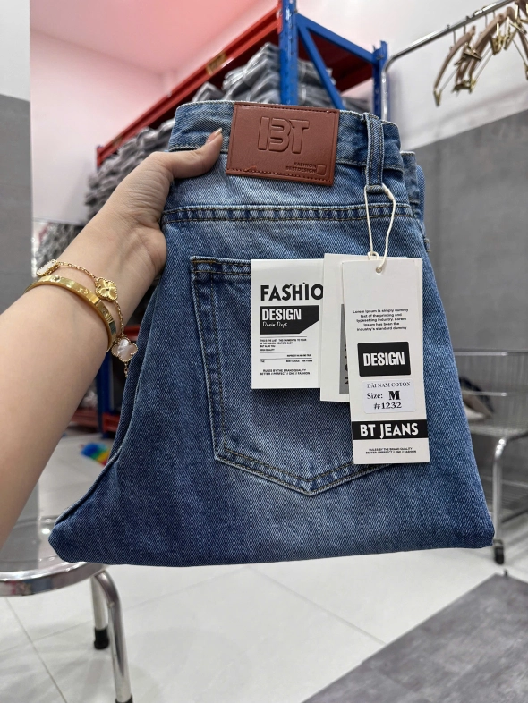 Quần jean nam cotton suông màu xanh không giãn Ms 1232 - slide 4