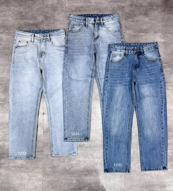 Quần jean nam cotton suông màu xanh không giãn Ms 1233 - slide 5
