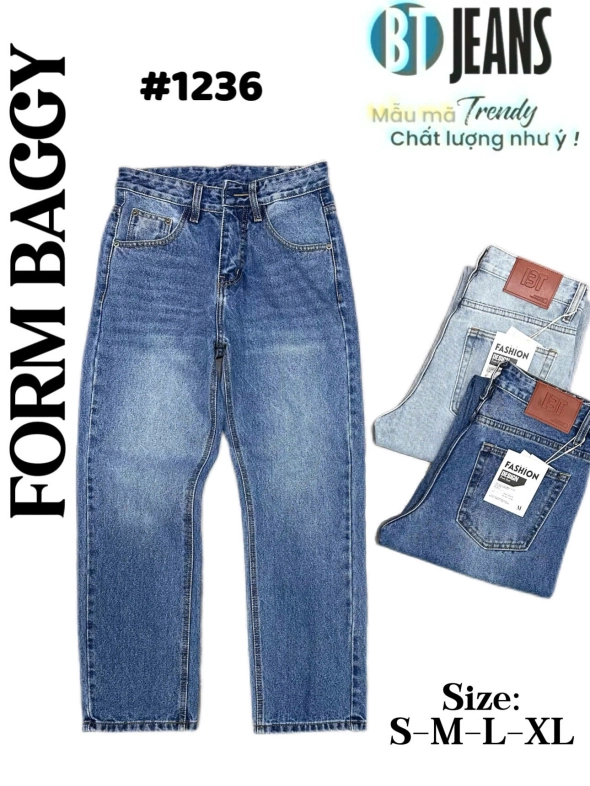 Quần jean nam cotton suông màu xanh không giãn Ms 1236 - slide 1