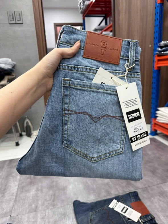 Quần jean nam form slimfit trơn xanh cao cấp Ms 2215 - slide 4