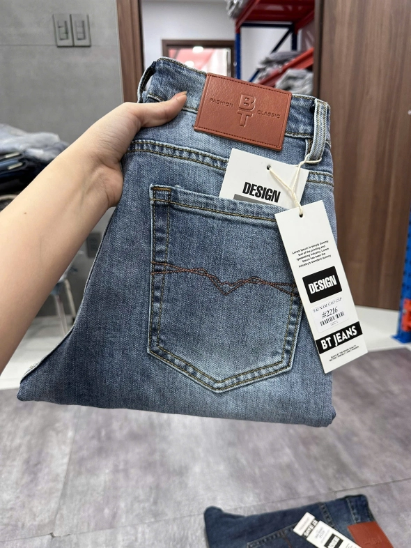 Quần jean nam form slimfit trơn xanh cao cấp Ms 2216 - slide 5