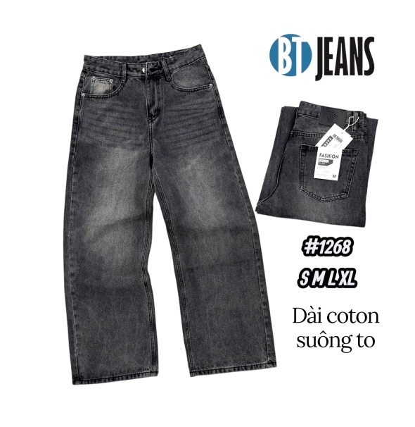 QUẦN JEAN DÀI COTTON SUÔNG MÀU XÁM ĐEN WASH MS1268 - slide 1