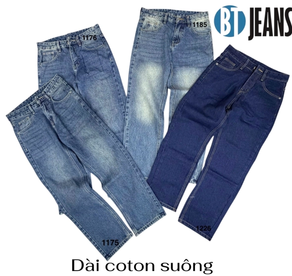 QUẦN JEAN DÀI COTTON SUÔNG MÀU XANH ĐẬM WASH (Mã #1185) - slide 2