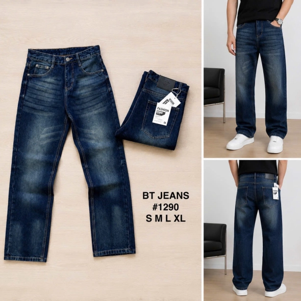 QUẦN JEAN DÀI COTTON SUÔNG MÀU XANH ĐẬM WASH MS1290 - slide 2