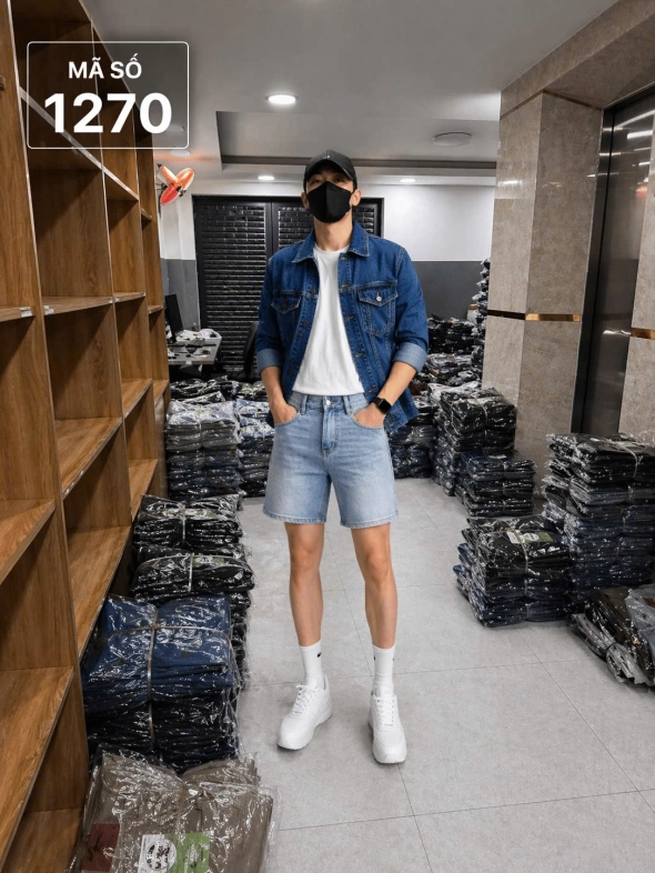 QUẦN SHORT JEAN NAM TRÊN GỐI MÀU XANH NHẠT WASH (Mã #1270) - slide 2