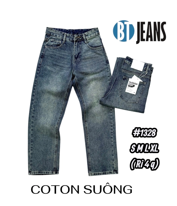 QUẦN JEAN DÀI COTTON SUÔNG MÀU XANH RÊU WASH CÁT #1328 - slide 1